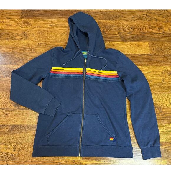 Aviator Nation Tops - Aviator Nation 5 Stripe Zip Up Hoodie XL Blue Full Zip Sweatshirt Relaxed Vibes
